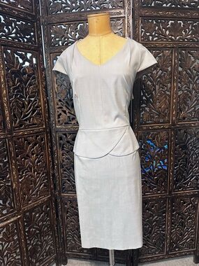 Antonio Melani Size 14 Classic Light Taupe Sheath Dress with Peplum Detail